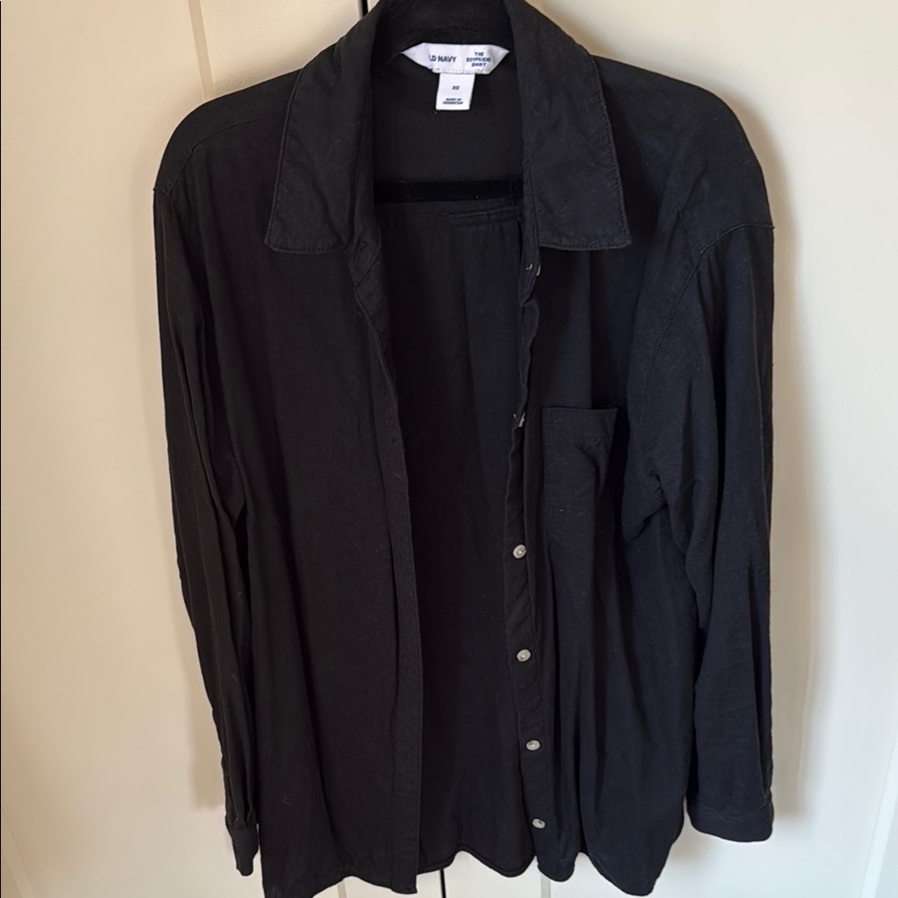 Black linen Button-Up Boyfriend shirt